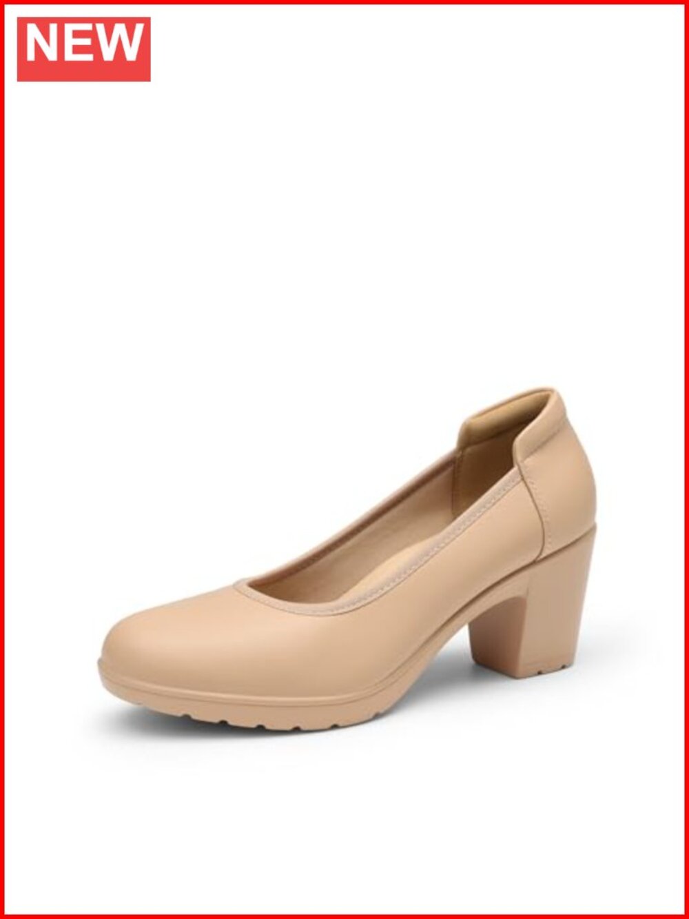 Chunky Low Block Heel Pumps Round Toe Work Dress Shoes
